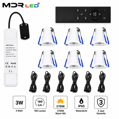 MDRLED® LED Inbouwspot Set 6 Stuks | 3W | 2700K | IP65