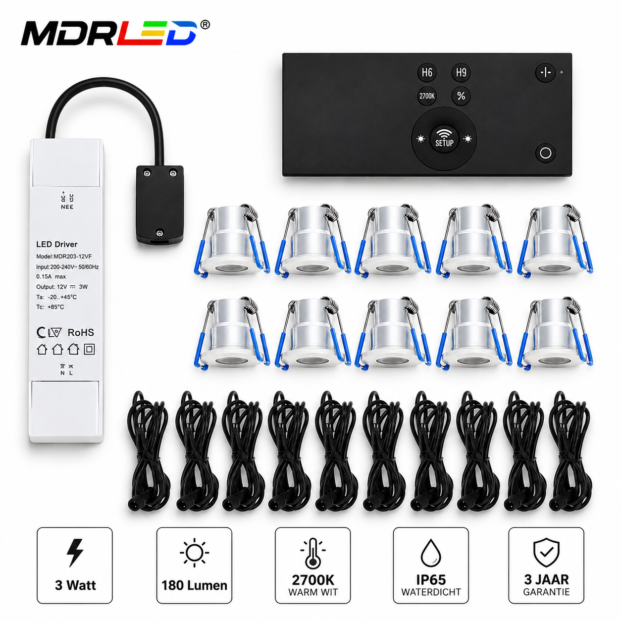 MDRLED® LED Inbouwspots 3W | 10 Stuks | 2700K | IP65