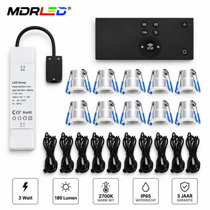 MDRLED® LED Inbouwspots 3W | 10 Stuks | 2700K | IP65