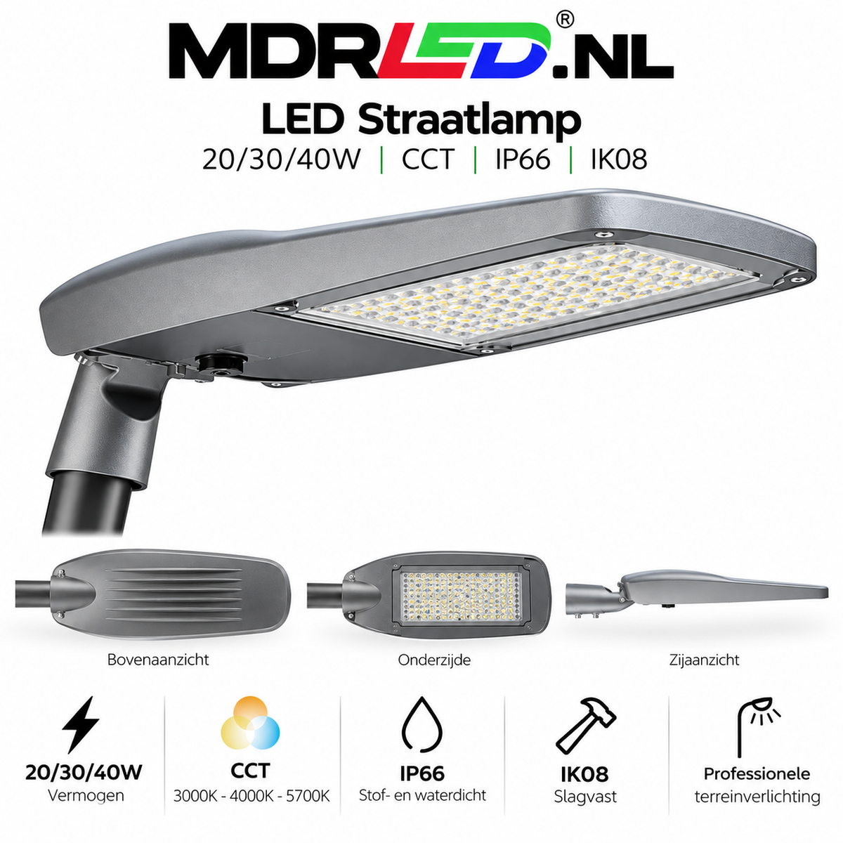 MDRLED® LED Straatlamp 20/30/40W | CCT | IP66 | IK08