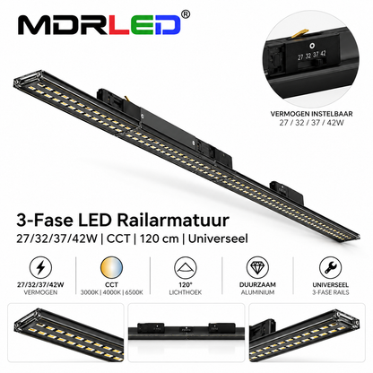 MDRLED® 3-Fase LED Railarmatuur 27/32/37/42W | CCT | 120cm