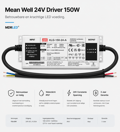 Mean Well 24V Driver 100W – IP67 – XLG-100-24-A LED Voeding