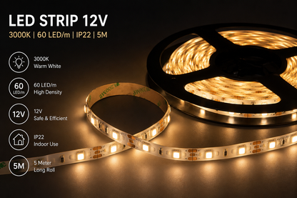LED Strip 12V | 3000K | 60 LED/m | IP22 | 5M | MDRLED Premium