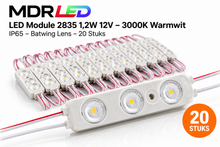 LED Module 2835 1,2W 12V – 3000K Warmwit – IP65 – Batwing Lens – 20 Stuks