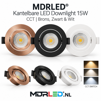MDRLED® Kantelbare LED Downlight 15W | CCT | Dimbaar | Brons, Zwart & Wit