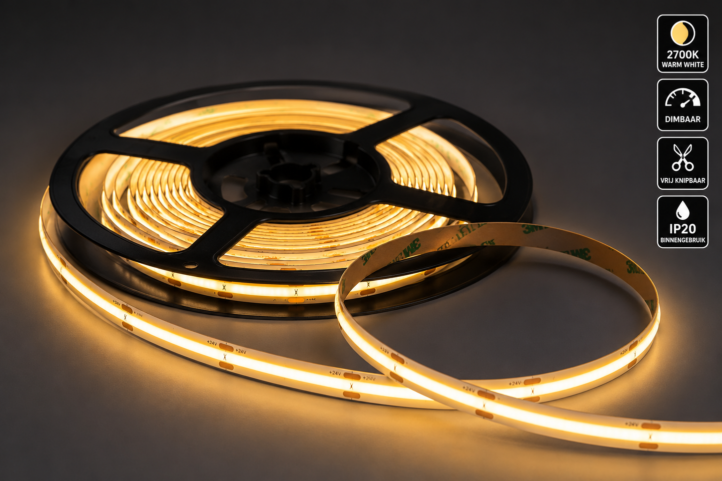 COB LED Strip 24V | 10M | 2700K | Vrij Knipbaar | MDRLED®
