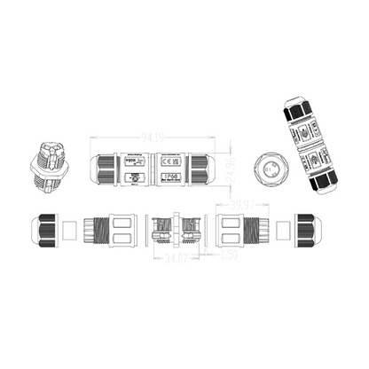 Złącze wodoodporne IP68 3 PIN 4-11MM do zewnętrznych diod MDRLED®