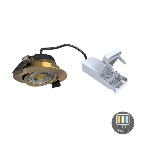 LED INBOUWSPOT  MDRLED® SLIM-FIT  6W  DIM  MESSING  CCT-SWITCH  IP65 ACTIE