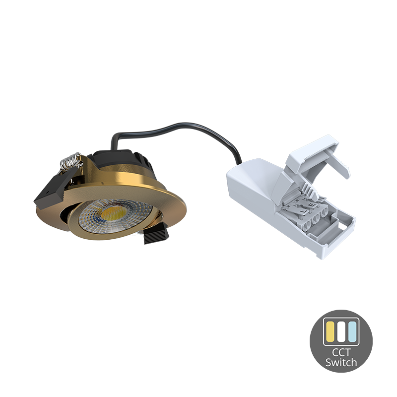 LED INBOUWSPOT  MDRLED® SLIM-FIT  6W  DIM  MESSING  CCT-SWITCH  IP65