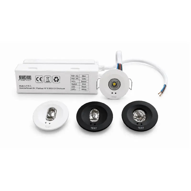 LED Noodverlichting Inbouwspot Wit/Zwart  360° & Corridor Lens  Self-Test  IP20