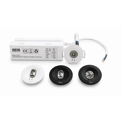 LED Noodverlichting Inbouwspot Wit/Zwart  360° & Corridor Lens  Self-Test  IP20