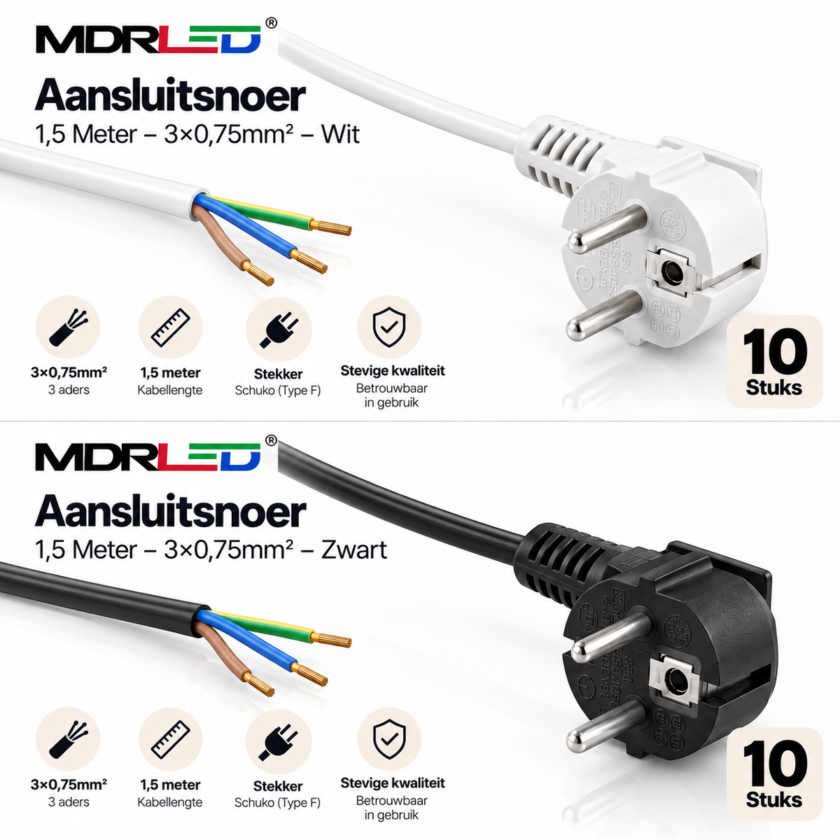 Verbindungskabel 1,5 m Euro 3 x 0,75 mm² weiß MDRLED®