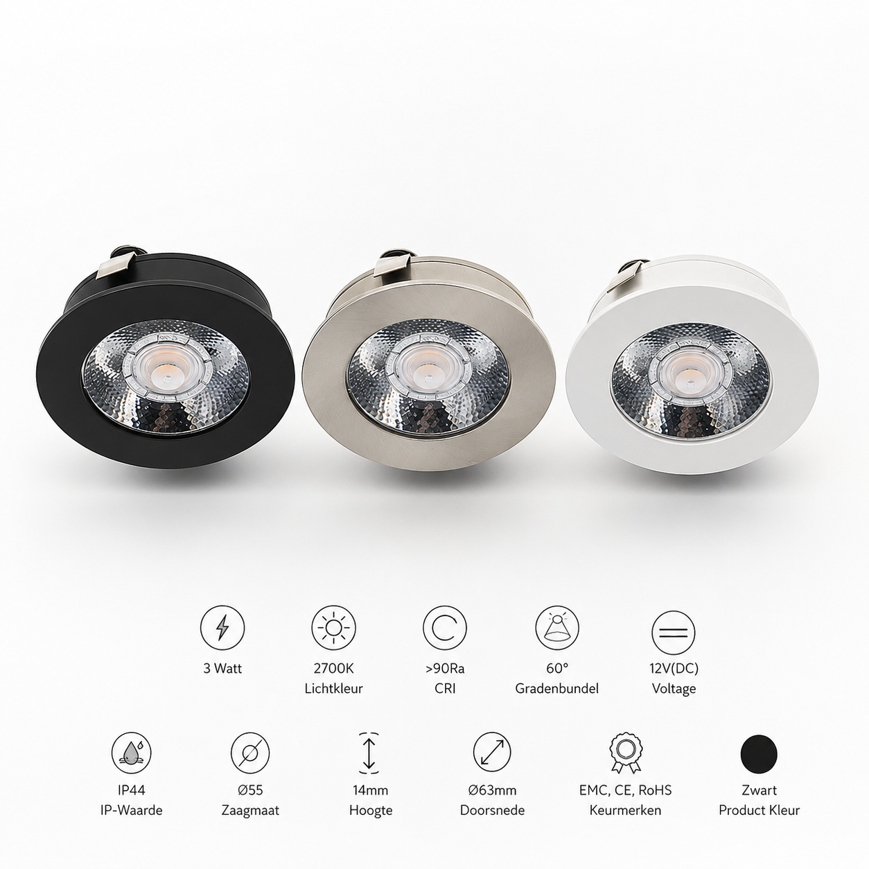 LED MÖBELSPOT 3W 12V(DC) IP44 WEISS 14mm hoch 2700K MDRLED®