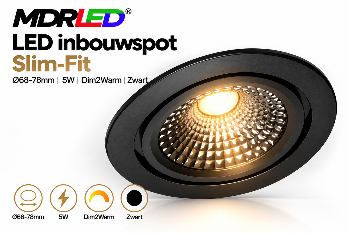 LED inbouwspot Slim-Fit | Ø68-78mm | 5W | Dim2Warm | Zwart
