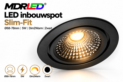 LED inbouwspot Slim-Fit | Ø68-78mm | 5W | Dim2Warm | Zwart