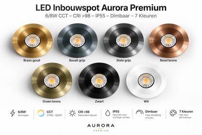 LED Inbouwspot Aurora Premium 6/8W CCT – CRI >98 – IP55 – Dimbaar – 7 Kleuren
