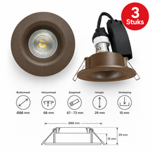 MDRLED® Verdiepte Inbouwspot GU10 Ø88mm | Donkerbrons | 3 Stuks