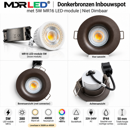 MDRLED® Inbouwspot Donkerbrons Ø88mm | 5W | 3000K / 4000K