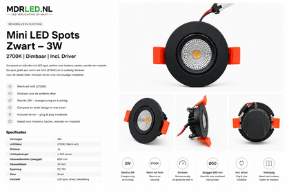 Mini LED Spots Black – Typ Mini Black, 2700K, 3 W, ŚCIEMNIANE MDR LED®