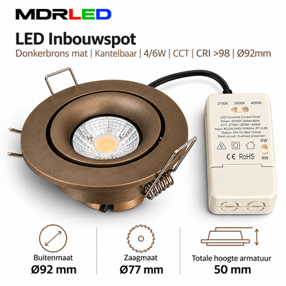 LED Inbouwspot Donkerbrons 4/6W CCT | CRI >98