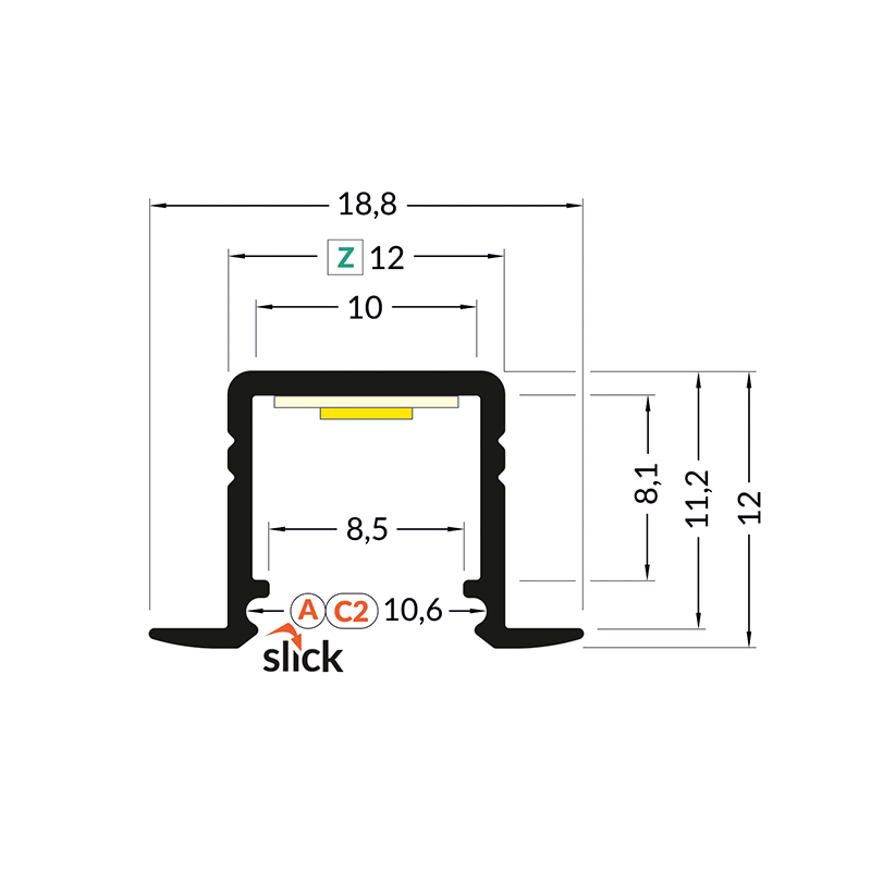 PROFIEL INBOUW SLIM  10MM ZWART 2M MDRLED®