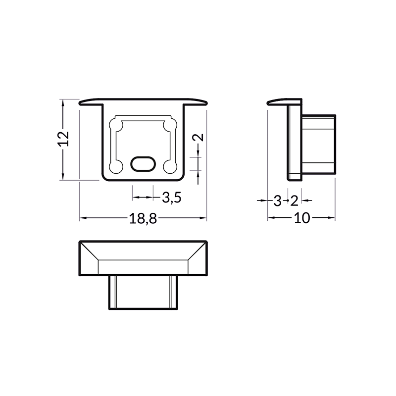 END CAP MET KABELOPENING INBOUW SMART 10MM (2 STUKS)