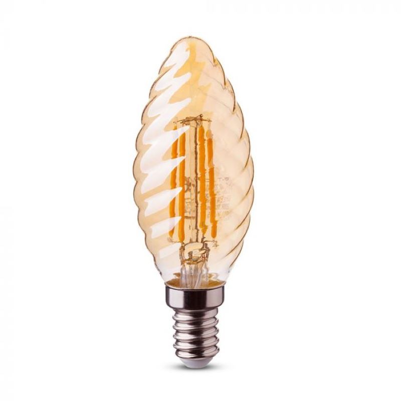 LED Filament E14 Kaarslamp met Amberkleurig Glas - Dimbaar, 2W, 2400K