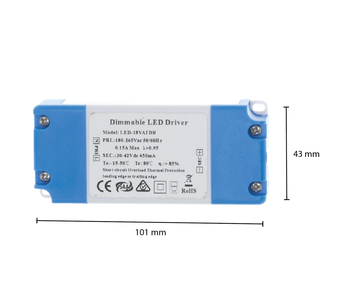Dimbare LED Driver Constant Current 450mA | 13.5–18.9W | 30–42V | Triac Dimbaar | IP22
