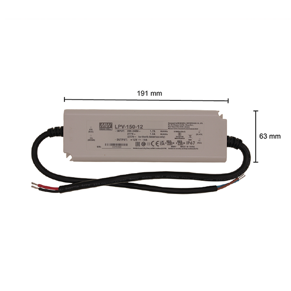 MEANWELL 12V DRIVER  IP67  150W. MDRLED®