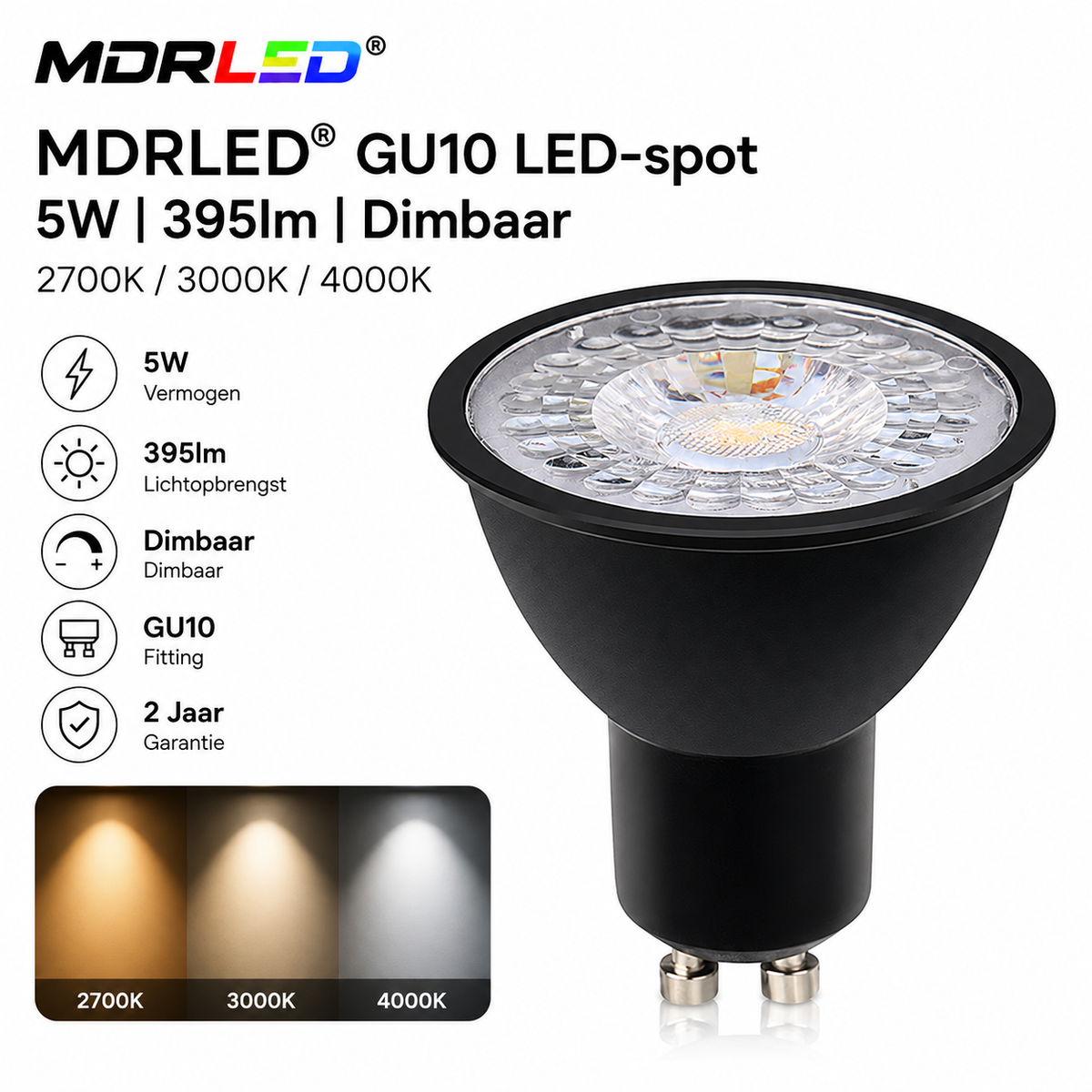 GU10 Spotstrahler 5W Schwarz Dimmbar 4000K MDRLED®