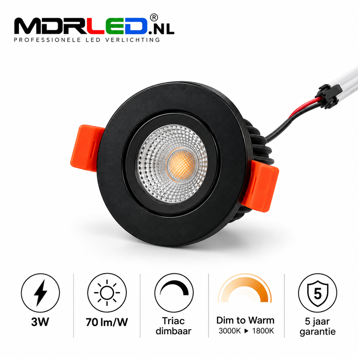 MDRLED® Mini LED Inbouwspot 3W Zwart | 2700K | Dimbaar