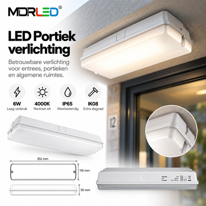 MDRLED® LED Portiek verlichting 6W | 4000K | IP65 | IK08