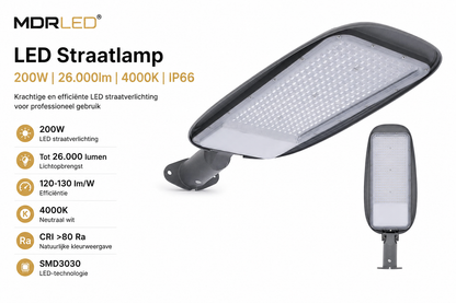 MDRLED® LED Straatlamp 200W | 26.000lm | 4000K | IP66  Ø60 mm