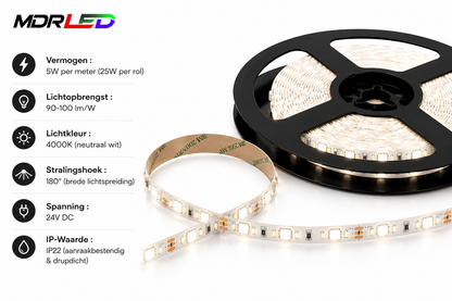 LED-Streifen IP22 24V 3528/60 5 METER 8MM 4000K MDRLED®