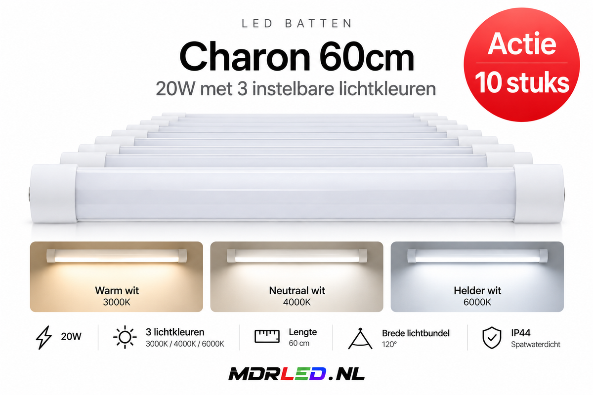 LED Batten Charon 60cm – 20W – CCT – 10 Stuks Actie
