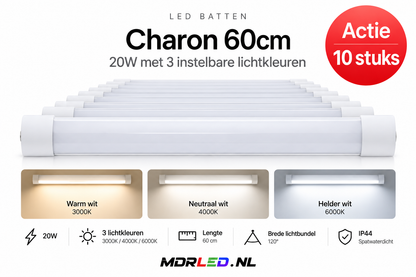 LED Batten Charon 60cm – 20W – CCT – 10 Stuks Actie