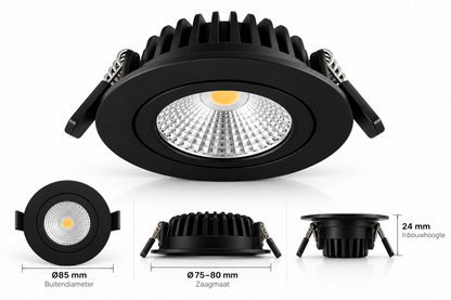 Luna LED inbouwspot | 5W | 2200K | Dimbaar | Zwart | IP42