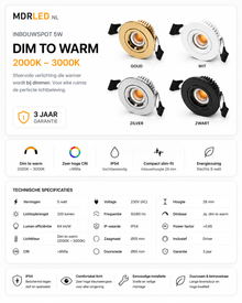 Inbouwspot 5W Zwart Dim to Warm IP54 MDRLED
