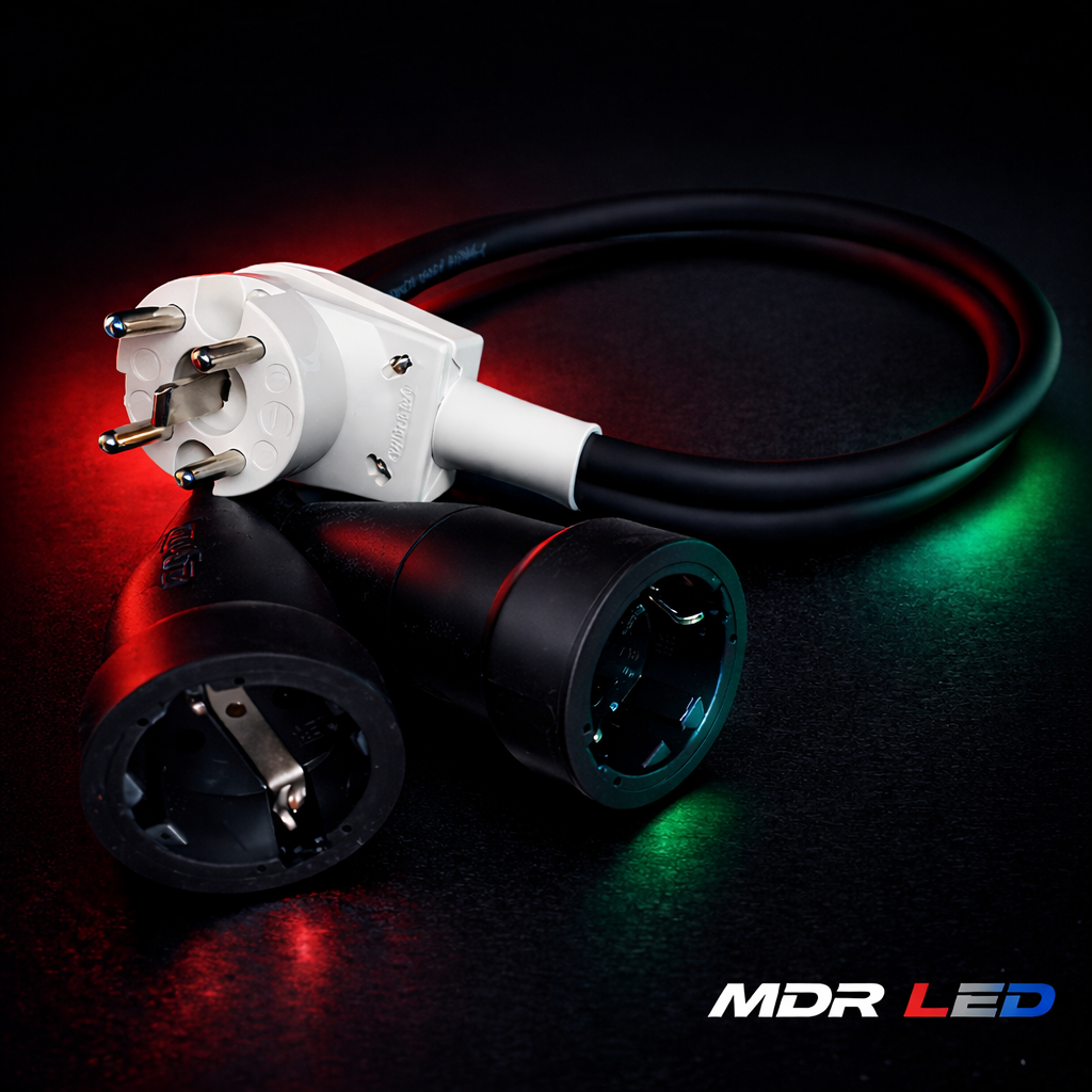 Perilex Stekker naar 2x Contrastekker 16A 230V Verloopsnoer MDR LED