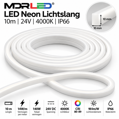 MDRLED® LED Neon Lichtslang 10m | 24V | 4000K | IP66