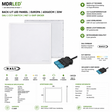 LED Paneel 60x60 DALI 30W | CCT-Switch | UGR<22 | Back-lit | MDRLED®