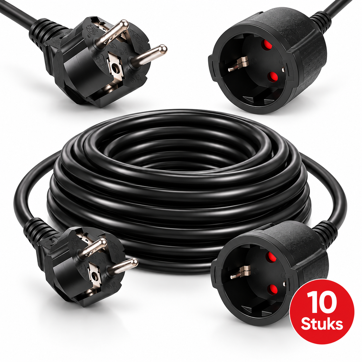 Verlengkabel | 2m | 3680W | 1,5mm² | Zwart | 10 stuks