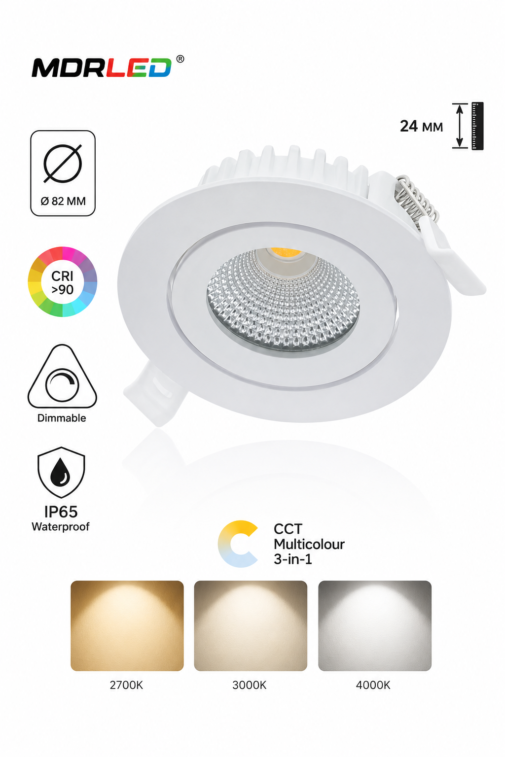 LED Inbouwspot LUNA 4-6W Dimbaar | CCT Switch | IP65 | CRI >90 | Wit | Inclusief Driver