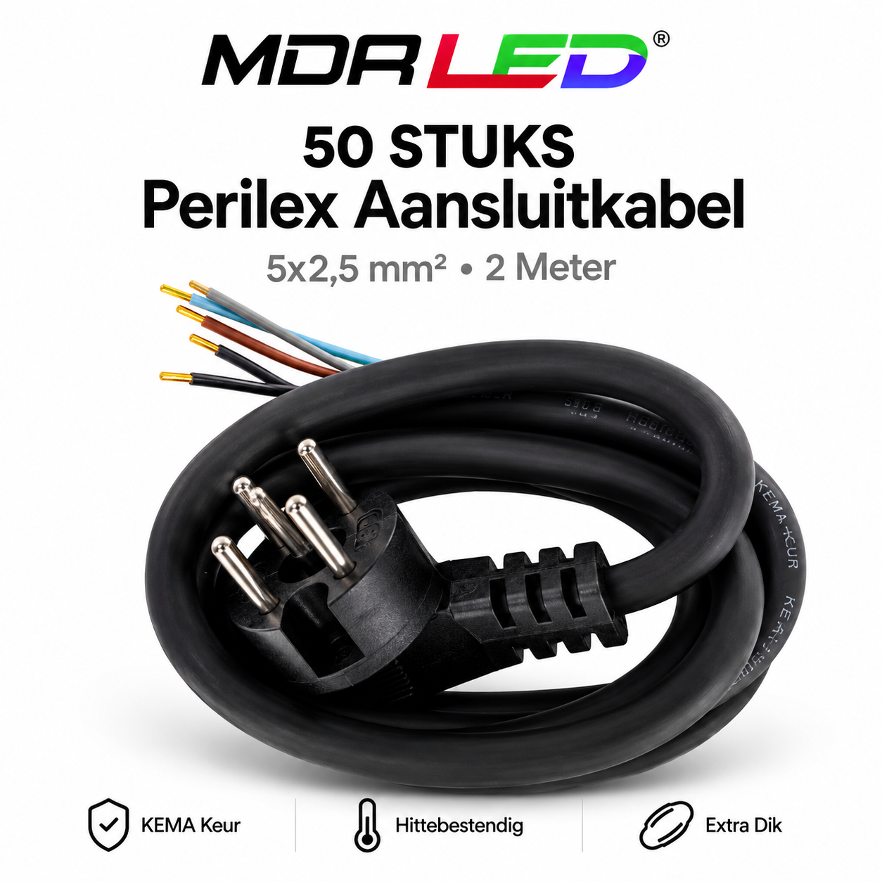 Perilex Aansluitkabel 5x2,5mm² 2 Meter | KEMA Keur | 50 Stuks MDRLED®