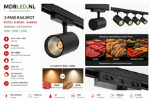 3-Fase Railspot Food | Zwart | 10W–30W | 1800K/3200K | Dimbaar | MDRLED®