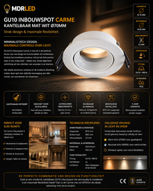 GU10 Inbouwspot Carme Kantelbaar Wit – Ø70mm | MR16 Geschikt | IP22 | 5 Jaar Garantie