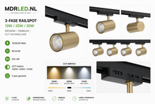 3-Fase Railspot  Messing  10W–30W  Dimbaar  CCT Switch  MDRLED® Actie