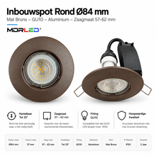 Inbouwspot Rond Ø84 mm – Mat Brons – GU10 – Aluminium – Zaagmaat 57-62 mm
