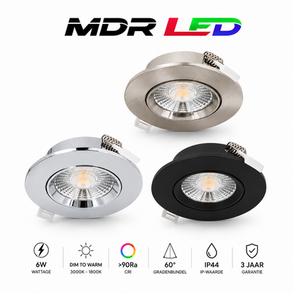 LED Einbaustrahler 6W Dim to Warm SCHWARZ, WEISS, CHROM SILBER, MDRLED® 