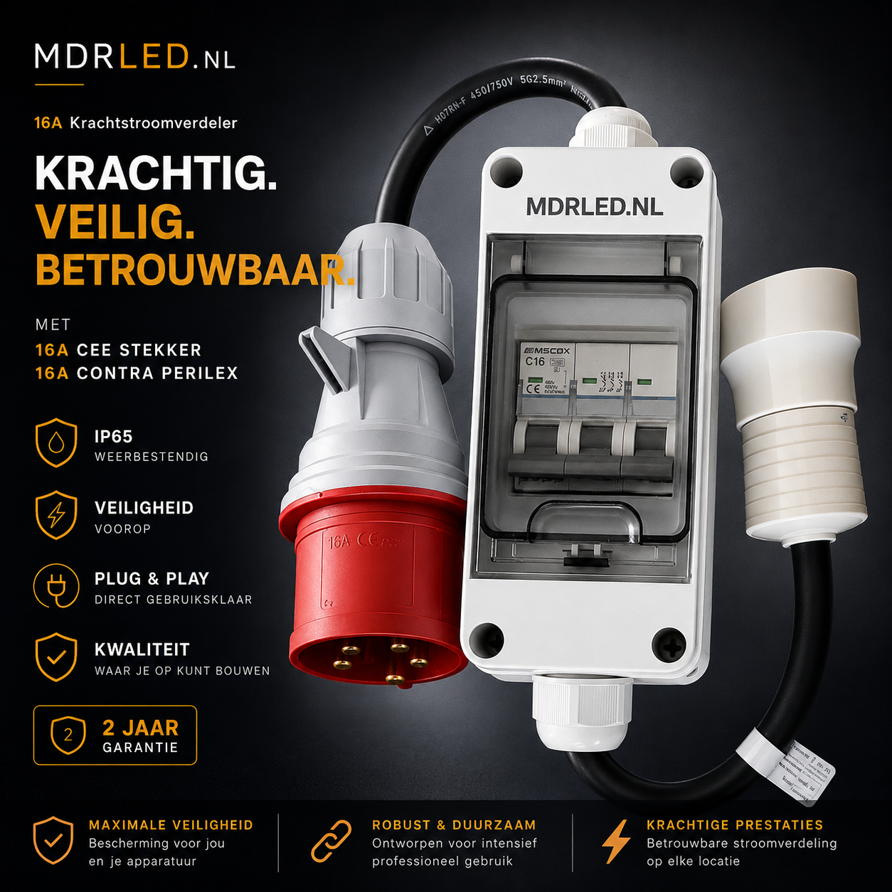 16A CEE naar Perilex Verloopkabel met Automaat 16A IP44 | 400V Krachtstroom Adapter | MDRLED®